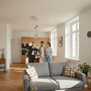 Couple d'investisseur visitant un appartement rénové au coeur de Lyon