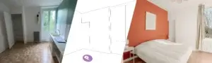 rénovation d'un appartement pour investissement locatif par purple immobilier, mur corail