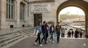 étudiants sortant de l'Université Lyon 2
